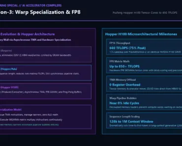 FlashAttention-3 Under the Hood: Pushing Hopper H100 to 850 TFLOPS via Hardware Warp Specialization and Asynchronous TMA FlashAttention-3 Under the Hood: Pushing Hopper H100 to 850 TFLOPS via Hardware Warp Specialization and Asynchronous TMA